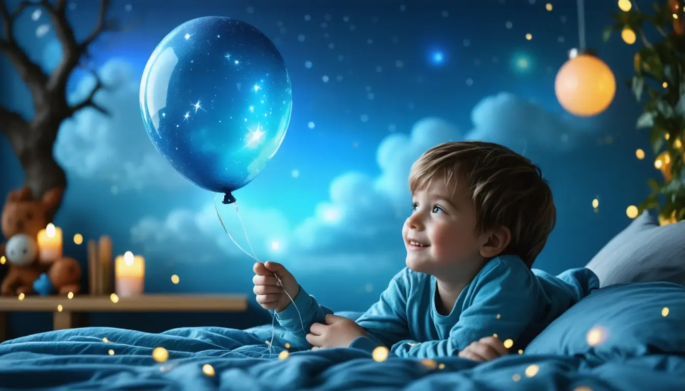 kid magical world dreaming with a balloon in hand